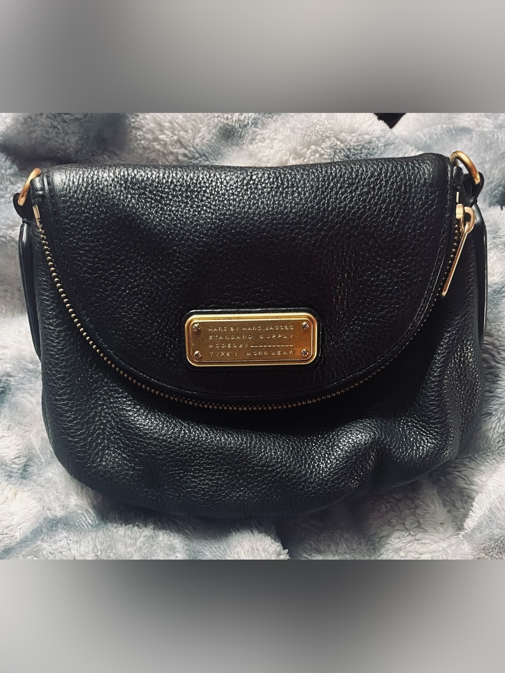 Marc by Marc Jacobs Black Pebbled Leather Crossbody with Gold Plaque